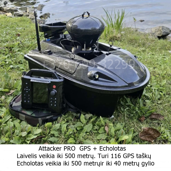 Attacker M60 Pro pašarų laivelis su Echolotu ir 116 taškų GPS. 31200 baterija