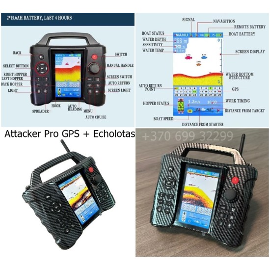 Attacker M60 Pro pašarų laivelis su Echolotu ir 116 taškų GPS. 31200 baterija Attacker M60 Pro pašarų laivelis su Echolotu ir 116 taškų GPS. 31200 baterija