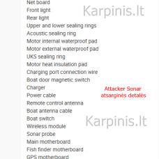 Attacker XT 550 Sonar + GPS atsarginės detalės