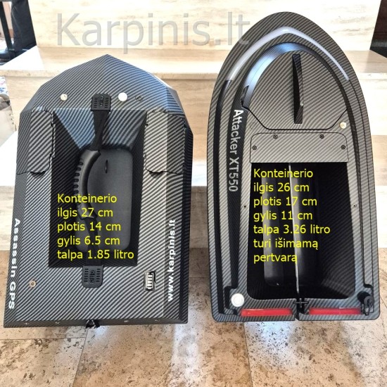Attacker XT550 pašarų laivelis su Echolotu su 116 taškų GPS. 18000 baterija. Telpa 3.26 litro pašaro Attacker XT550 pašarų laivelis su Echolotu su 116 taškų GPS. 18000 baterija. Telpa 3.26 litro pašaro