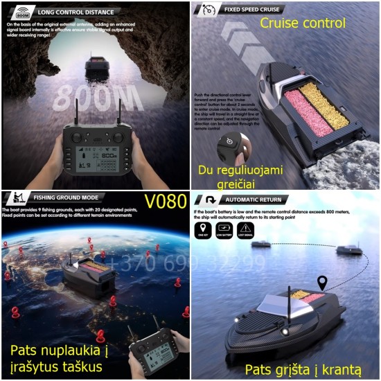 Atnaujintas modelis. Flytec V080 pašarų laivelis. 180 taškų GPS+ ECHOLOTAS+ tašė. 20000 baterija Atnaujintas modelis. Flytec V080 pašarų laivelis. 180 taškų GPS+ ECHOLOTAS+ tašė. 20000 baterija
