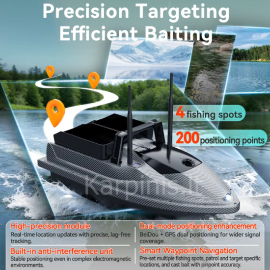 Flytec V600 PRO su įmontuotu Echolotu iki 500 metrų ir GPS 200 taškų. 12000mAh baterija