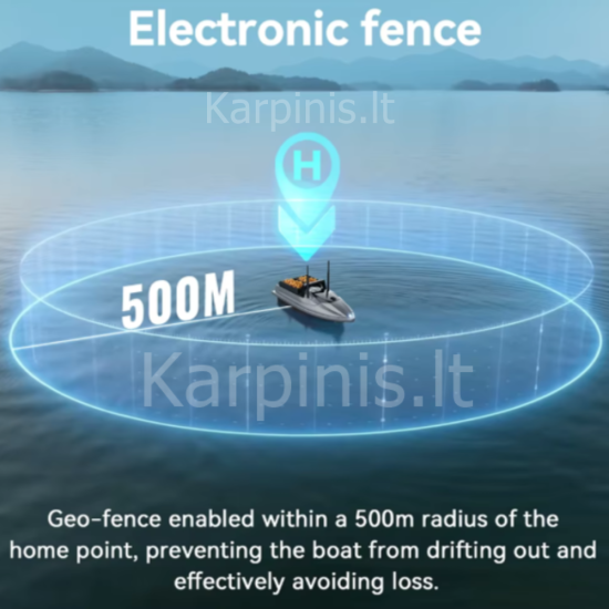 Flytec V600 PRO su įmontuotu Echolotu iki 500 metrų ir GPS 200 taškų. 12000mAh baterija