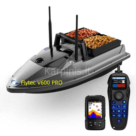 Flytec V600 PRO su įmontuotu Echolotu iki 500 metrų ir GPS 200 taškų. 12000mAh baterija