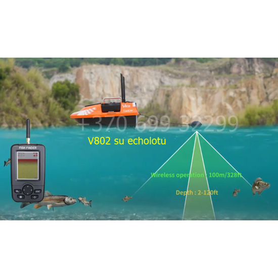 Flytec V802 Pro pašarų laivelis su GPS ir ECHOLOTU. 12000mAh baterija
