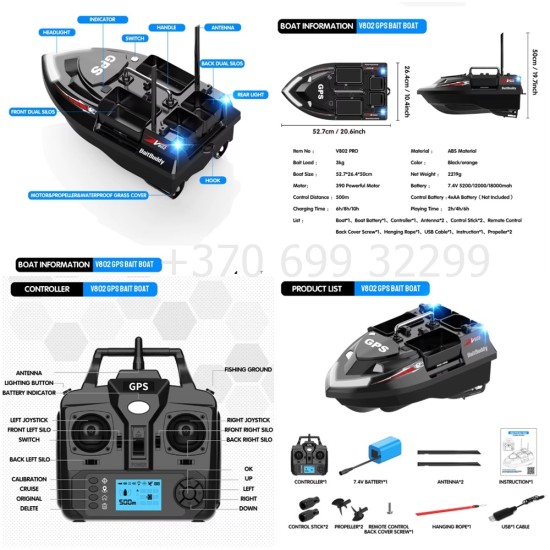 Flytec V802 Pro pašarų laivelis su GPS ir ECHOLOTU. 12000mAh baterija Flytec V802 Pro pašarų laivelis su GPS ir ECHOLOTU. 12000mAh baterija