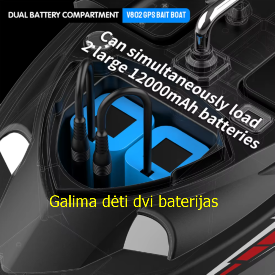 Flytec V802 Pro pašarų laivelis su 160 taškų GPS. 12000mAh baterija