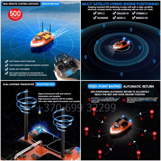 Flytec V802 Pro Orange pašarų laivelis su 160 taškų GPS. 12000mAh baterija Flytec V802 Pro Orange pašarų laivelis su 160 taškų GPS. 12000mAh baterija