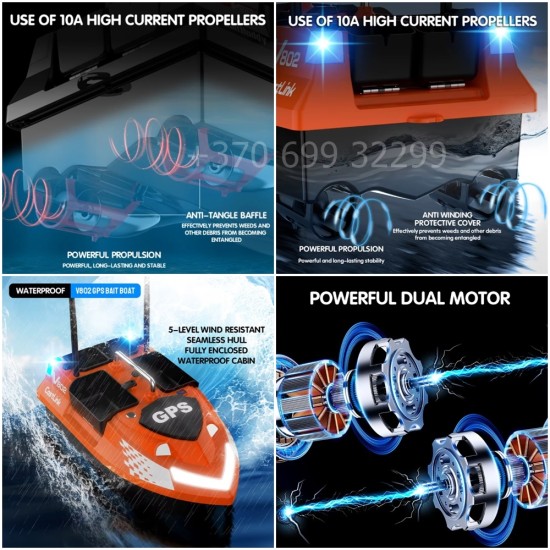 Flytec V802 Pro Orange pašarų laivelis su 160 taškų GPS. 12000mAh baterija Flytec V802 Pro Orange pašarų laivelis su 160 taškų GPS. 12000mAh baterija