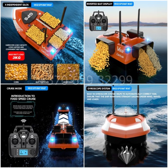 Flytec V802 Pro Orange pašarų laivelis su 160 taškų GPS. 12000mAh baterija Flytec V802 Pro Orange pašarų laivelis su 160 taškų GPS. 12000mAh baterija