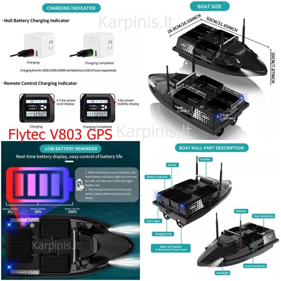 Flytec V803 GPS su 200 taškų GPS ir 12000mAh baterija Flytec V803 GPS su 200 taškų GPS ir 12000mAh baterija