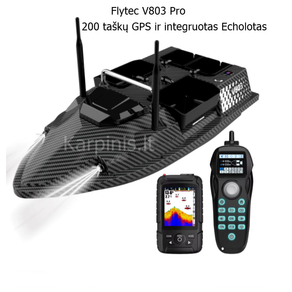 Flytec V803 Pro su įmontuotu Echolotu iki 500 metrų ir GPS 200 taškų