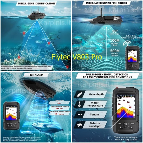 Flytec V803 PRO su įmontuotu Echolotu iki 500 metrų ir GPS 200 taškų. 12000mAh baterija Flytec V803 PRO su įmontuotu Echolotu iki 500 metrų ir GPS 200 taškų. 12000mAh baterija