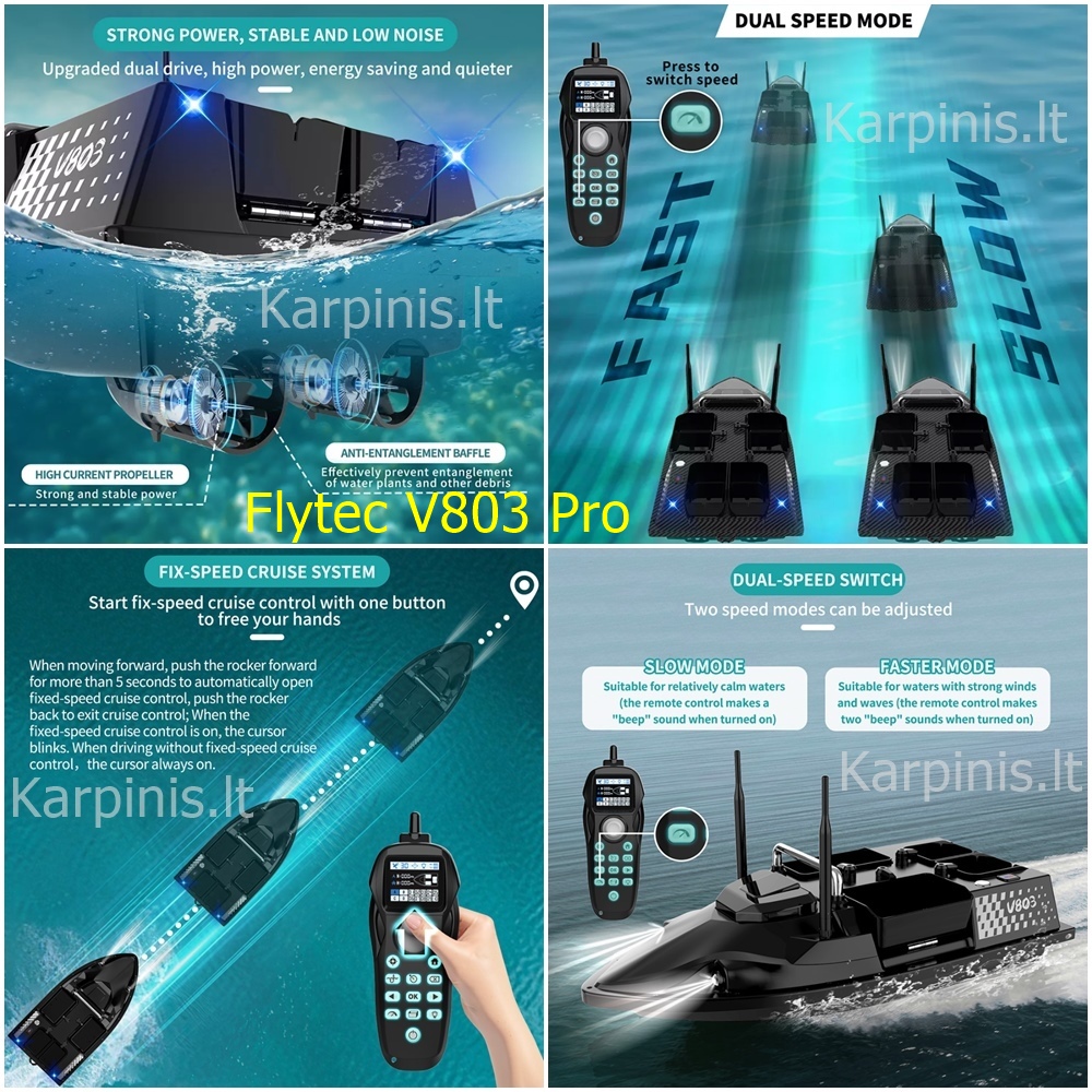 Flytec V803 Pro su įmontuotu Echolotu iki 500 metrų ir GPS 200 taškų