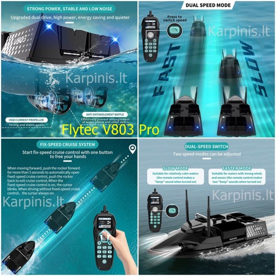 Flytec V803 PRO su įmontuotu Echolotu iki 500 metrų ir GPS 200 taškų. 12000mAh baterija Flytec V803 PRO su įmontuotu Echolotu iki 500 metrų ir GPS 200 taškų. 12000mAh baterija