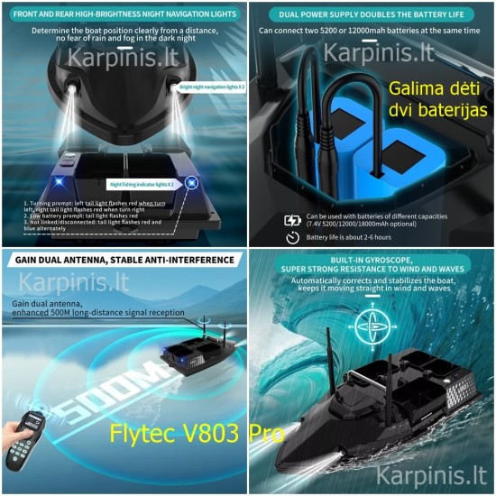 Flytec V803 PRO su įmontuotu Echolotu iki 500 metrų ir GPS 200 taškų. 12000mAh baterija Flytec V803 PRO su įmontuotu Echolotu iki 500 metrų ir GPS 200 taškų. 12000mAh baterija