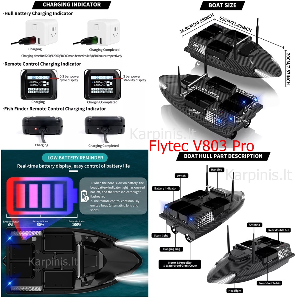 Flytec V803 Pro su įmontuotu Echolotu iki 500 metrų ir GPS 200 taškų