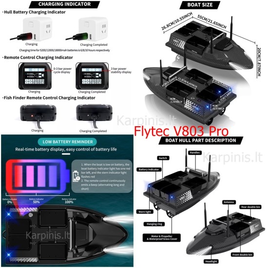 Flytec V803 PRO su įmontuotu Echolotu iki 500 metrų ir GPS 200 taškų. 12000mAh baterija Flytec V803 PRO su įmontuotu Echolotu iki 500 metrų ir GPS 200 taškų. 12000mAh baterija