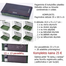 Karpinių žūklės reikmenų dėžutė su viem pavadėlinėm