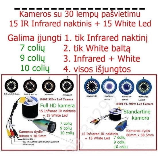 Povandeninė kamera 10 colių ekranas 15/30 metrų laidas Povandeninė kamera 10 colių ekranas 15/30 metrų laidas
