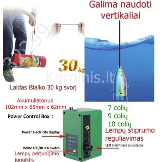 Povandeninė kamera 7 colių Full HD raiška 30 metrų laidas Povandeninė kamera 7 colių Full HD raiška 30 metrų laidas