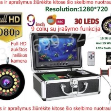 Povandeninė kamera 9 colių ekranas Full HD raiška DVR įrašymas 15 metrų ir 30 metrų laidas