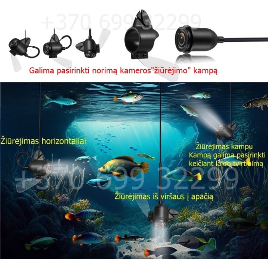 Povandeninė kamera 4.3 colio 1500 TVL 1080x720 HD raiška 20 metrų laidas Povandeninė kamera 4.3 colio 1500 TVL 1080x720 HD raiška 20 metrų laidas