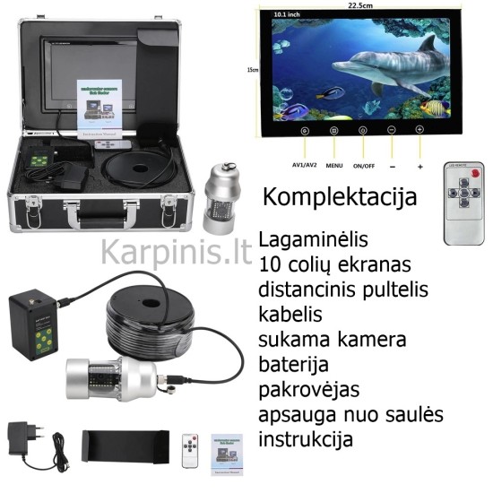 Povandeninė 360 laipsnių sukama kamera 10 colių su 50 metrų laidu Povandeninė 360 laipsnių sukama kamera 10 colių su 50 metrų laidu